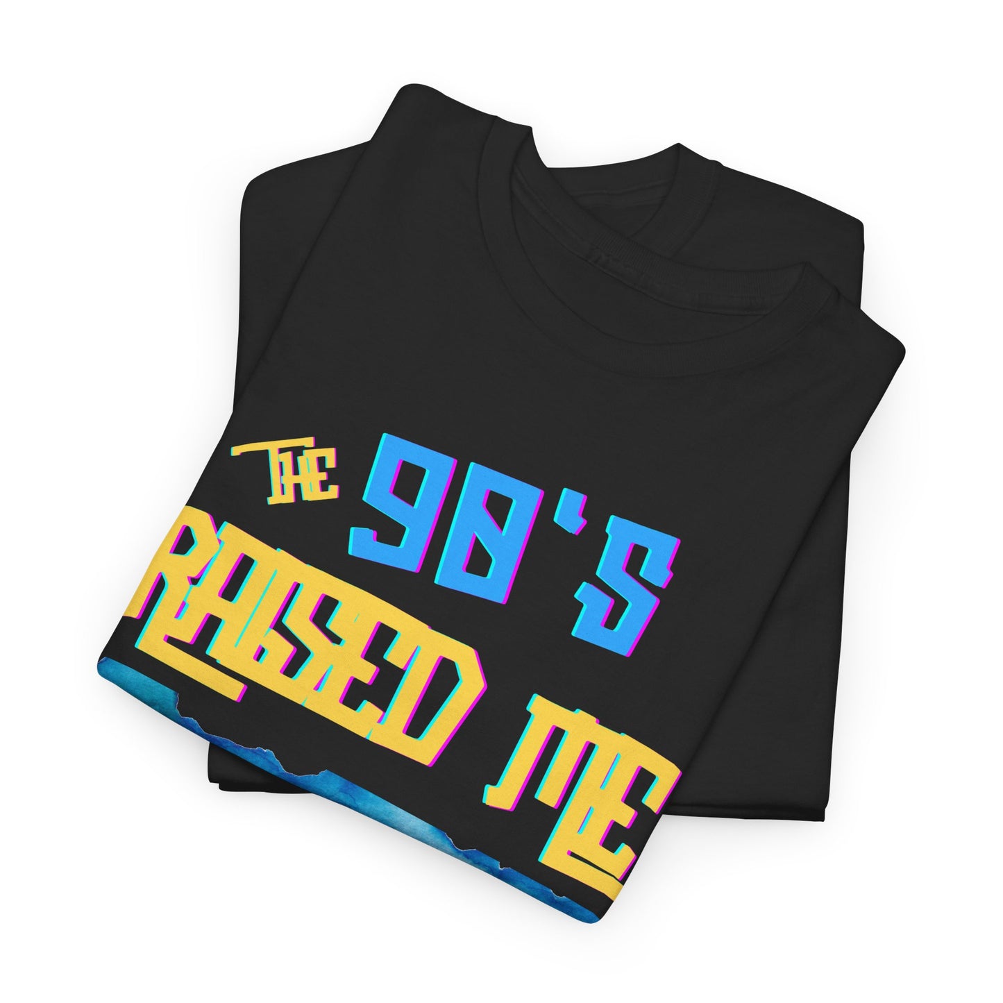 90's Raised Me/Male/ Blue and Yellow Print Unisex Heavy Cotton Tee