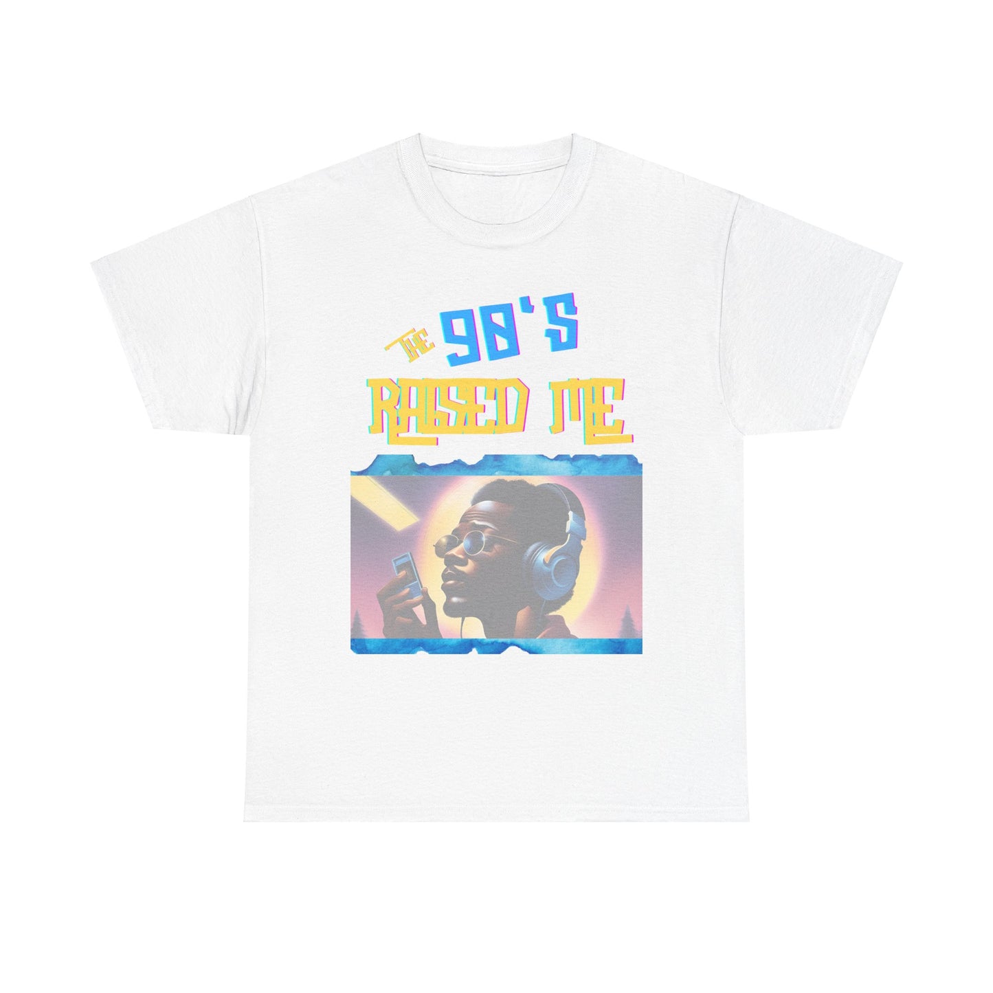 90's Raised Me/Male/ Blue and Yellow Print Unisex Heavy Cotton Tee