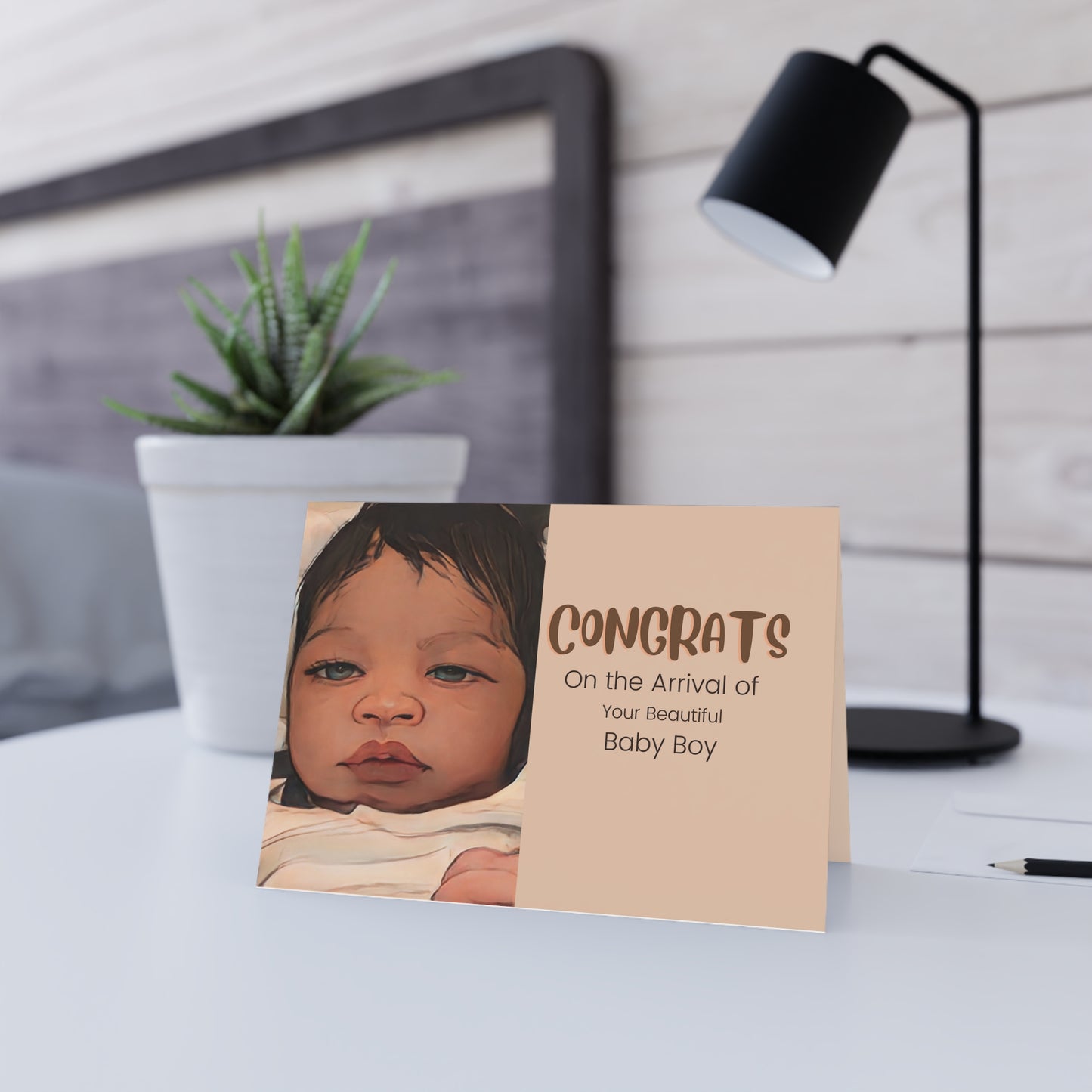 Congrats On Arrival Of Beautiful Baby Boy/ African American Greeting Card