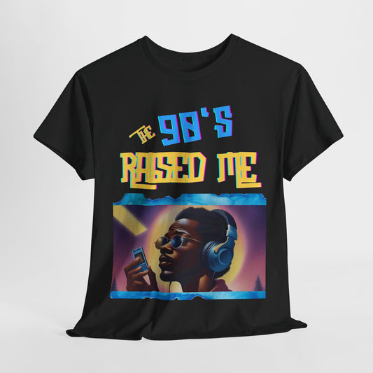 90's Raised Me/Male/ Blue and Yellow Print Unisex Heavy Cotton Tee