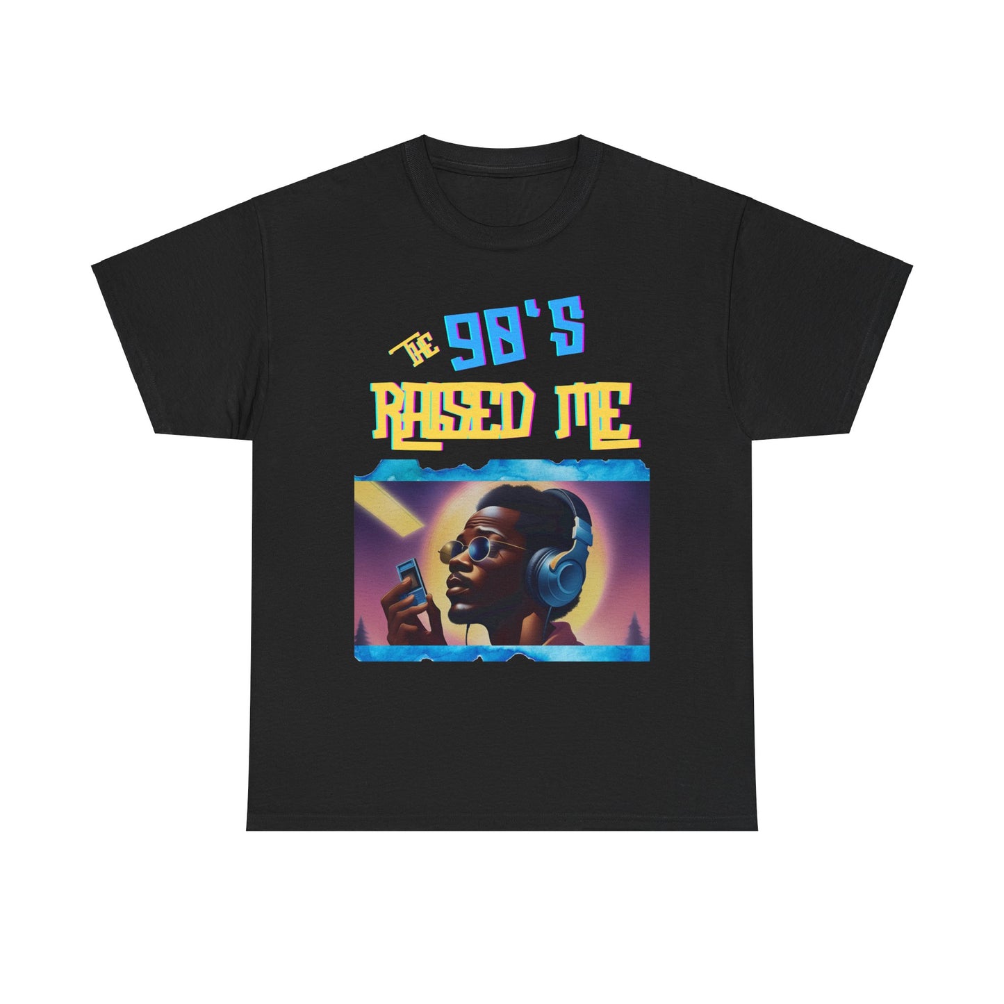 90's Raised Me/Male/ Blue and Yellow Print Unisex Heavy Cotton Tee