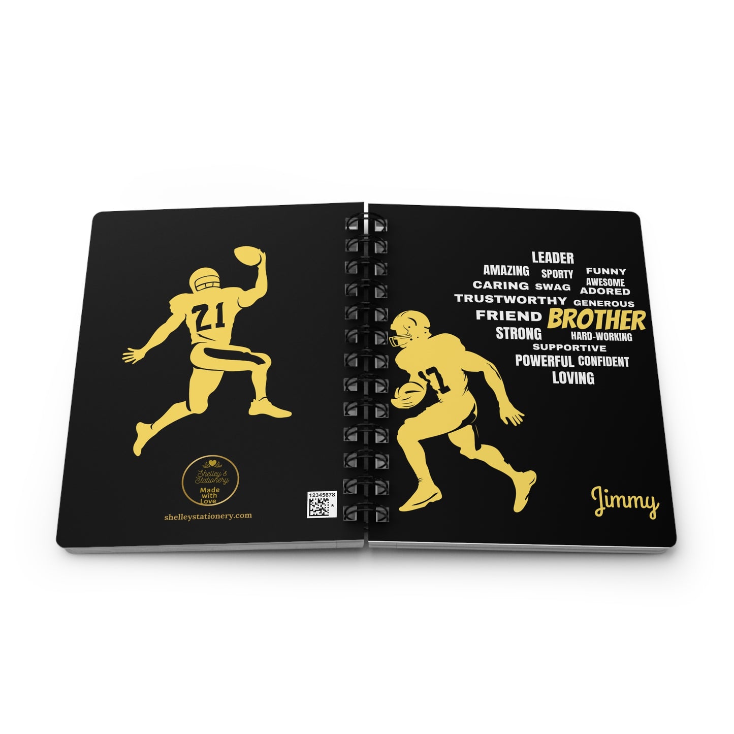 Brother/ Mens Football Writing Notebook/ Spiral Bound Journal