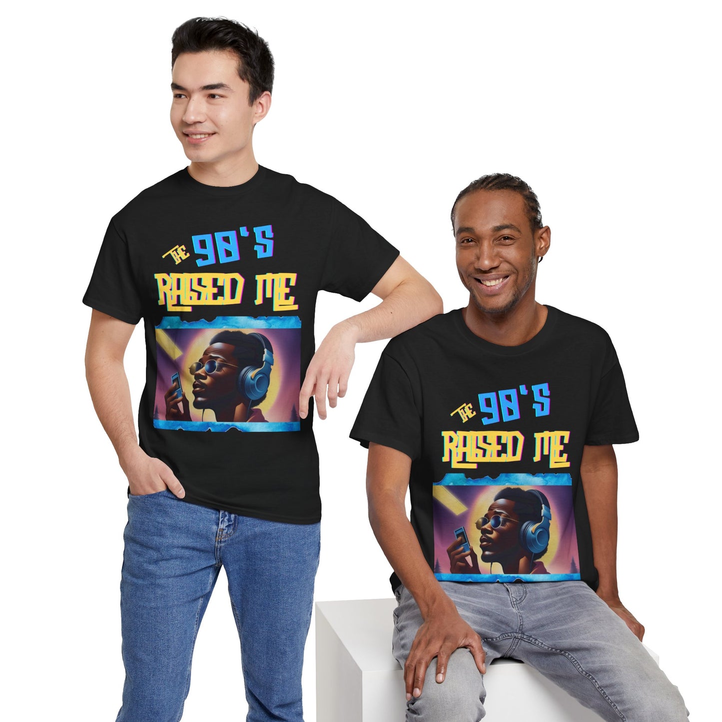 90's Raised Me/Male/ Blue and Yellow Print Unisex Heavy Cotton Tee