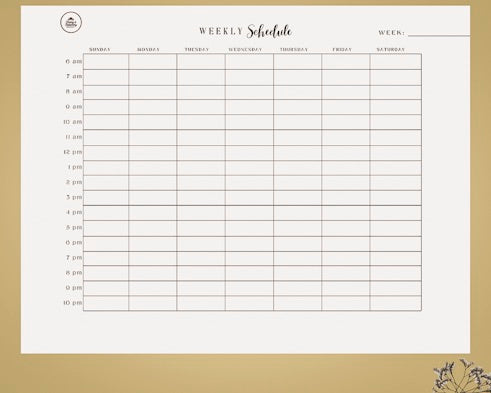 Timed Weekly Basic Schedule/Weekly Planner/Instant Digital Download