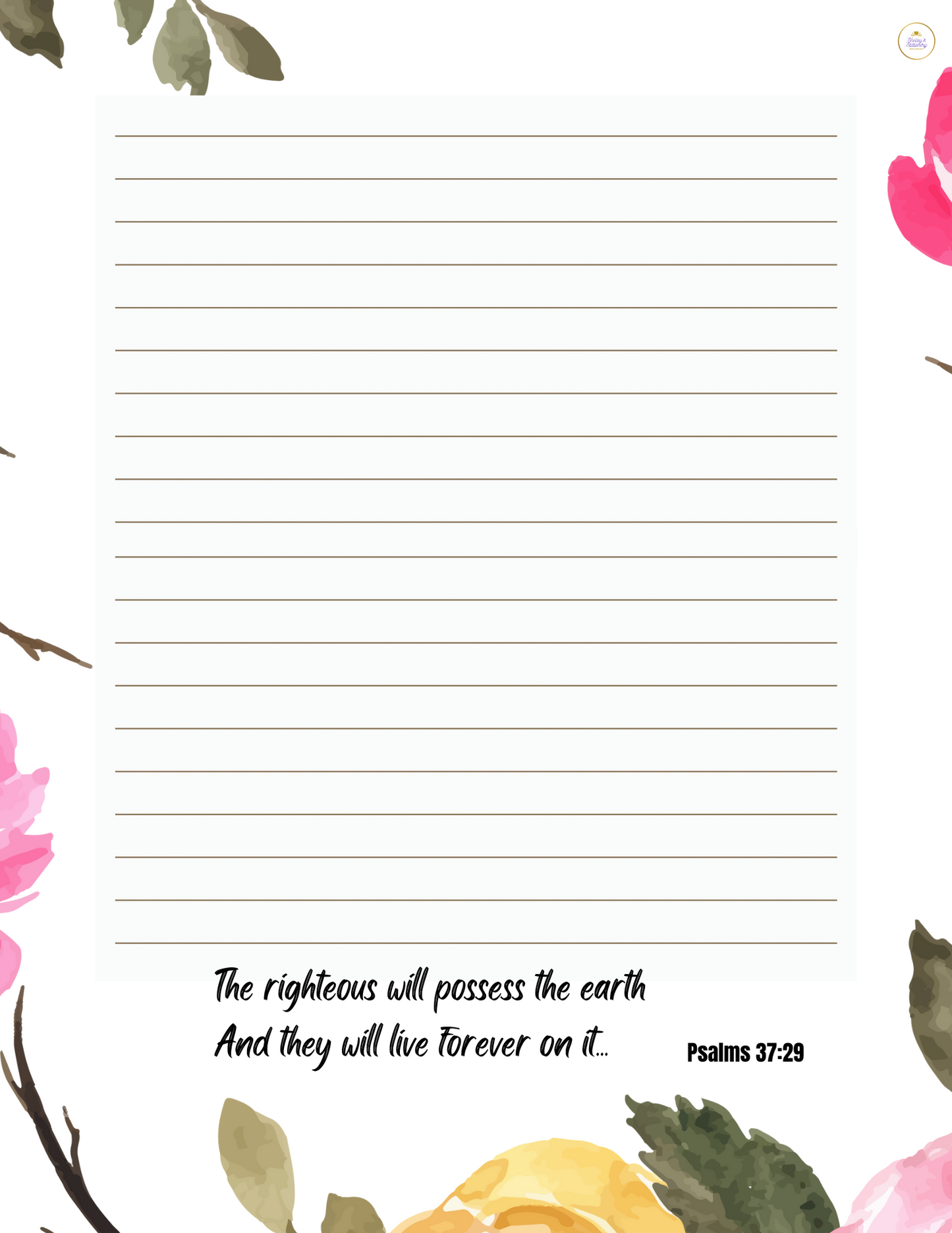 JW Letter Writing Stationery/The Righteous Will Possess The Earth Ps. 37:29